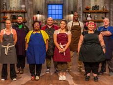 The contestants pose for a photo, as seen on Food Network's Halloween Baking Championship Season 4.