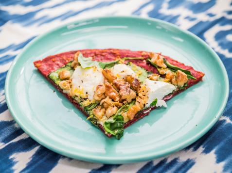 Beet Pizza with Goat Cheese, Spinach and Walnuts
