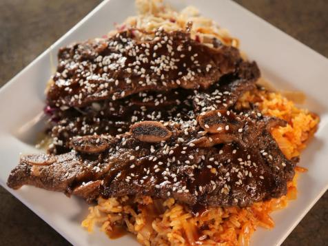 V's Slow-Braised Korean Short Ribs with Caramelized Kimchi Rice and Korean Cabbage Slaw