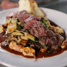 The Hanger Steak with Gnocchi Hash as Served at Pop's Market on Grace in Richmond, Virginia, Canada as seen on Food Network's Diners, Drive-Ins and Dives episode DV3102H.