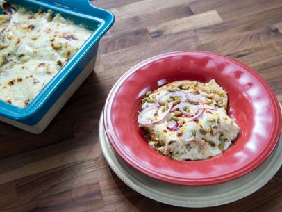 Host Rachael Ray's Mexican Lasagne Suiza, as seen on 30 Minute Meals, Season 28.