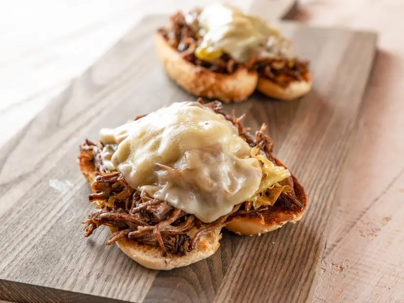 Close-up of Slow Cooker Drip Beef Sandwiches