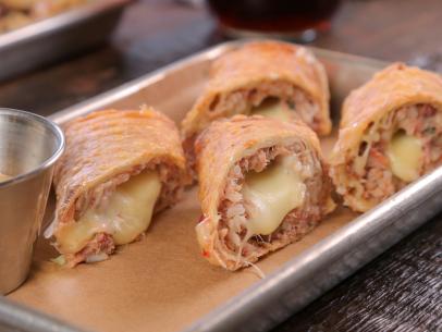 The Boudin Egg Rolls as Served at Piece of Meat in New Orleans, Louisiana, as seen on Diners, Drive-Ins and Dives, Season 29.
