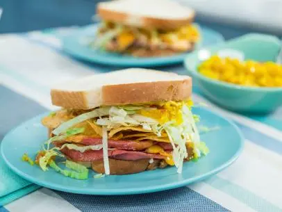 Katie Lee makes her Fried Bologna Sandwich, as seen on Food Network's The Kitchen
