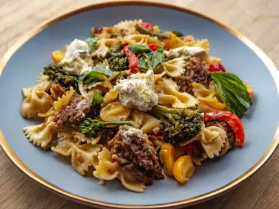 Close-up of Italian Sausage Pasta Skillet