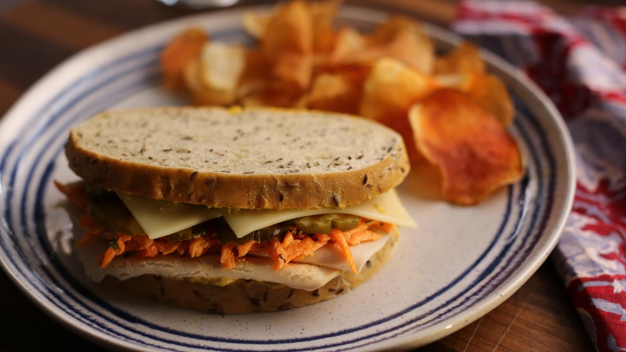 Make-Ahead Turkey and Swiss Sandwiches with Carrot Slaw