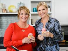 Host Trisha Yearwood and guest Beth Bernard making waffle cones and having strawberry buttermilk ice cream, as seen on Food Network's Trisha's Southern Kitchen, Season 9.