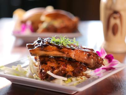 The Sticky Sweet Rib Dinner as Served at Tiki Iniki in Princeville, Hawaii, as seen on Diners, Drive-Ins and Dives, Season 30.