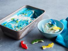 No ice cream maker needed to pull off this fun, shark-themed ice cream. An ocean swirl of vanilla, this sweet treat is extra creamy, thanks to the heavy cream and condensed milk, and full of flavor.