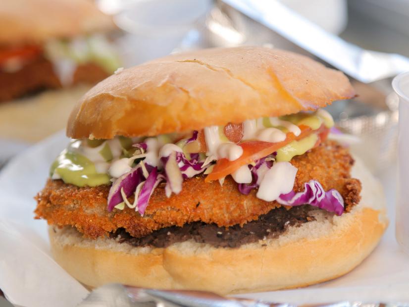 The Milanesa Torta as Served at Lick It Up Food Truck in El Paso, Texas, as seen on Diners, Drive-Ins and Dives, Season 30.