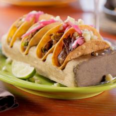 Duck Tongue Tacos as served at Extra Virgin in Kansas City, Missouri, as seen on Diners, Drive-Ins and Dives, Season 30.
