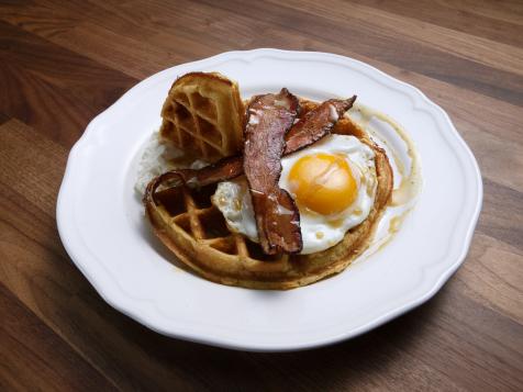 Cornmeal Waffles with Bacon, Eggs and Creamy Ricotta