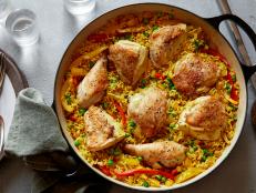 Cuban Baked Chicken with Sweet Peppers and Yellow Rice