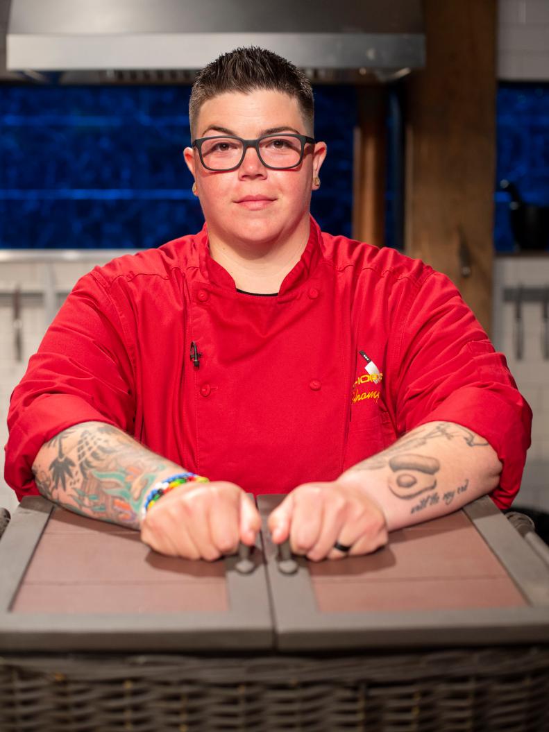 Contestant Brittany Rescigno during the Champions Tournament, as seen on Chopped, Season 45.