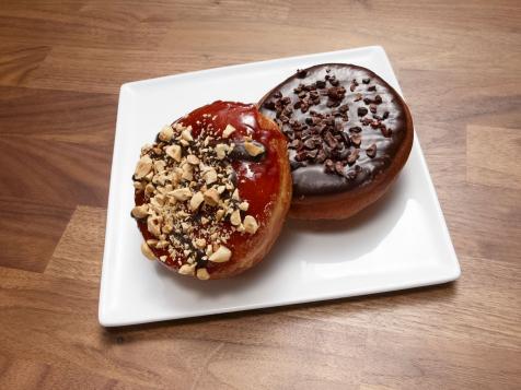Peanut Butter with Jelly Glazed Doughnuts Topped with Chopped Salted Peanuts