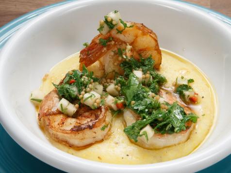 Shrimp and Grits with Green Apple-Parsley Salsa