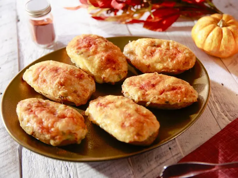 Food Beauty of Molly Yeh's Twice Baked Potatoes ,as seen on Girl Meets Farm, Season 6.