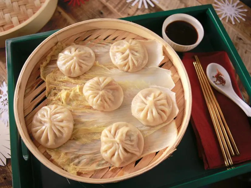 Beauty shot of Molly Yeh's Pork Soup Dumplings, as seen on Girl Meets Farm, Season 6.