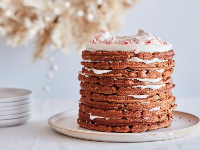 Food Network Kitchen's Gingerbread Waffle Cake with Peppermint Frosting.