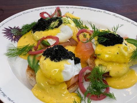 Smoked Salmon Eggs Benedict with Caviar and Sauce Maltaise