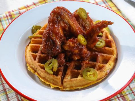 Maple BBQ Chicken and Sweet Potato Waffles