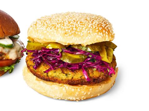 Falafel Burgers with Cabbage Salad and Tahini Spread
