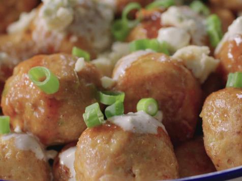 Buffalo Chicken Meatballs with Blue Cheese Sauce