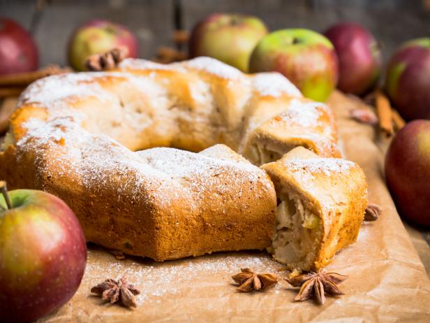 Apple bundt cake on the rustic background. Selective focus. Shallow depth of field.