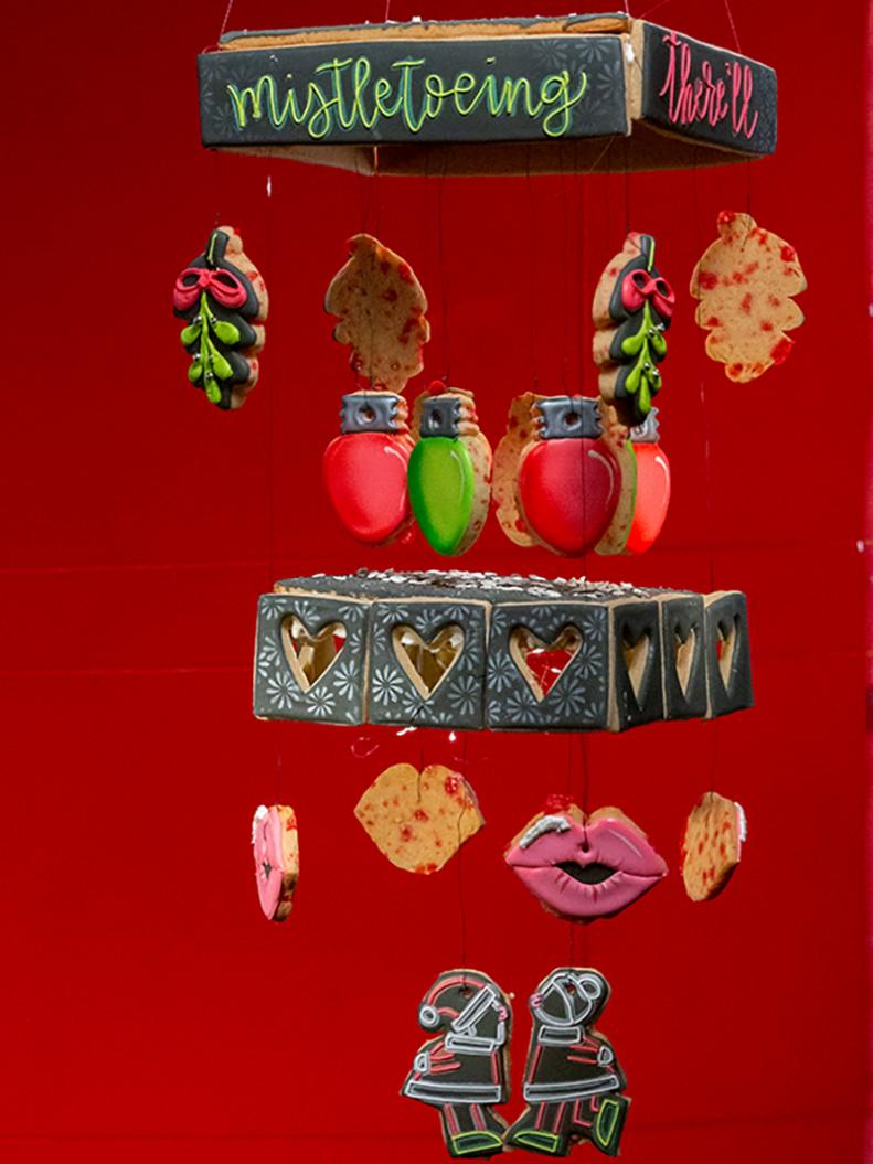 Baker Justine Banks round 2 dish;   Neon Mistletoe Chandelier, as seen on Christmas Cookie Challenge, Season 5