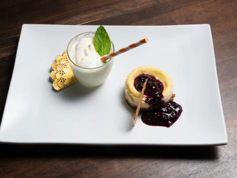 Mascarpone Cheesecake with Blueberry Compote and Minty Whipped Lemonade