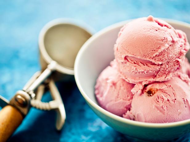 Delicious strawberry ice cream in a bowl.