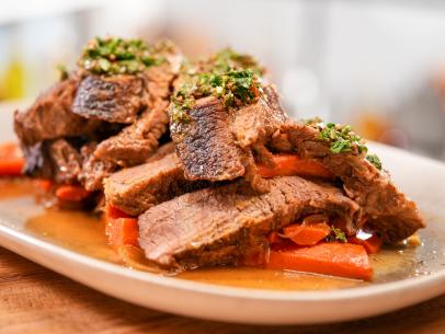 Alex Guarnaschelli makes her Brisket with Carrots, Brown Sugar, and Gremolata, as seen on The Kitchen, season 30.