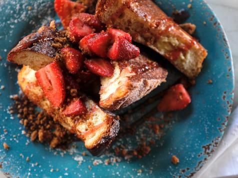 Strawberry Cheesecake Stuffed French Toast with Strawberry Syrup