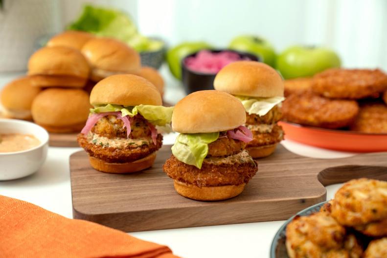 Stack crab cakes and fried green tomatoes on sliders with a homemade remoulade for the most-summery slider ever!