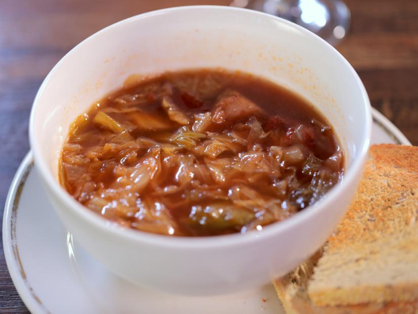 Sweet and Sour Cabbage Soup as served at Sherman's Deli in Palm Springs, California, as seen on Triple D Nation.