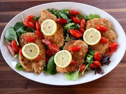 Close-up of Crispy Everything Chicken Cutlets, as seen on the Pioneer Woman, season 32.