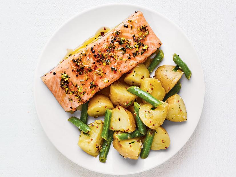 Slow Baked Salmon With Warm Potato Salad Recipe Food Network Kitchen