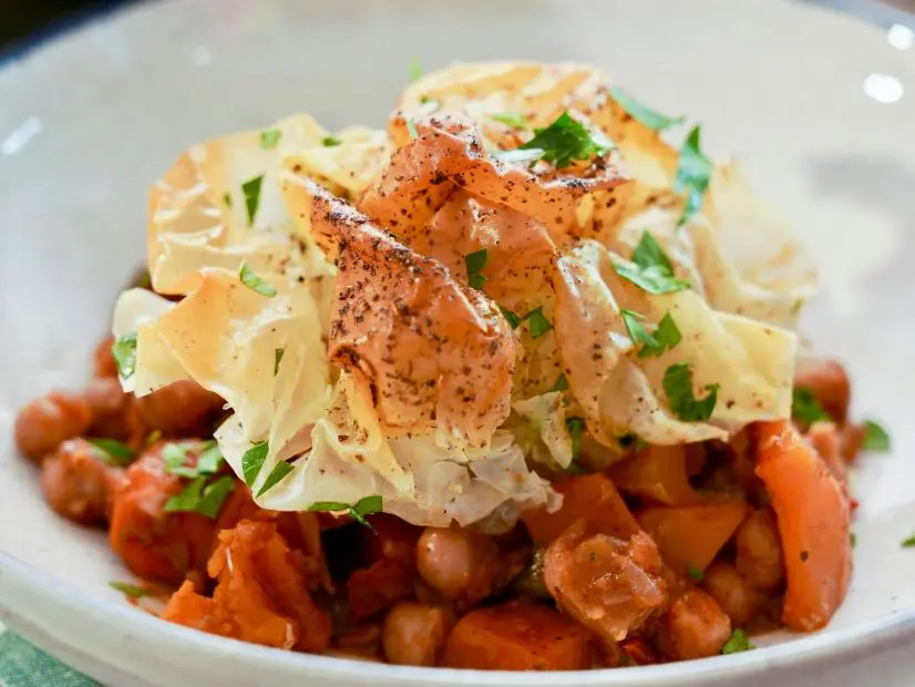 Beauty shot of Molly Yeh's Chickpea Squash Pot Pie as seen on Girl Meets Farm, Season 11.