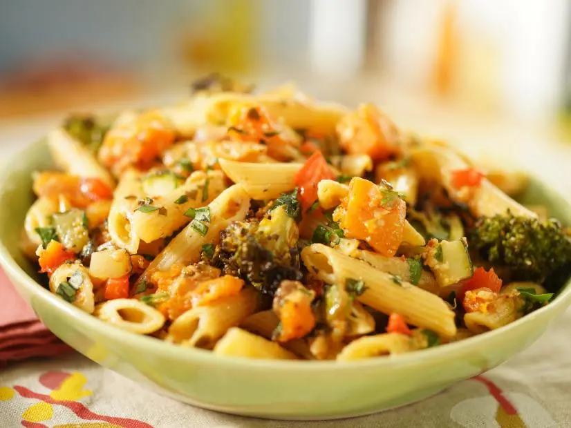 Warm Roasted Fall Vegetable Pasta Salad, as seen on The Kitchen, season 32.