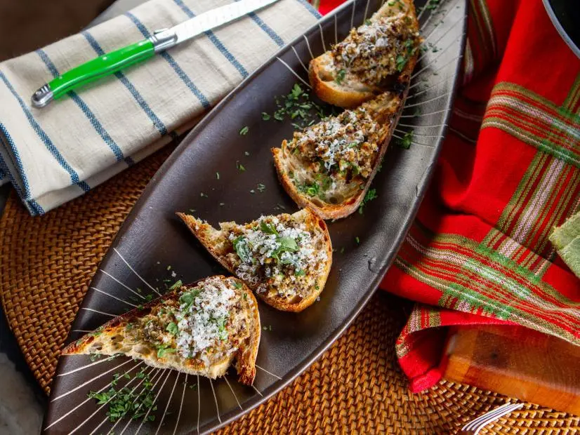 Jet Tila’s Mushroom Crostini, as seen on Guy's Ranch Kitchen Season 6.
