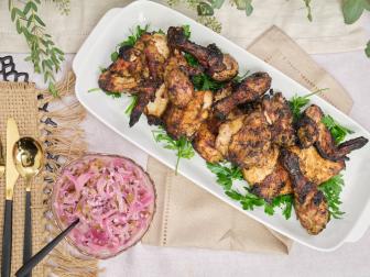 Overhead of grilled chicken, as seen on The Kwanzaa Menu.