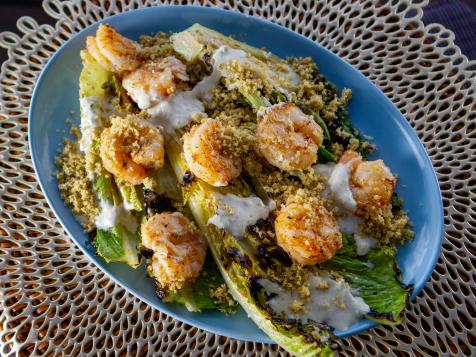 Grilled Romaine with Bagna Cauda and Spicy Prawns