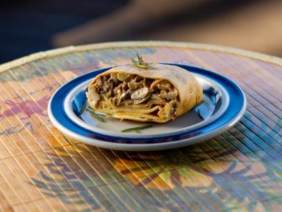 Brooke Williamson’s Creamy Mushroom Filled Crepes, as seen on Guy's Ranch Kitchen Season 6.