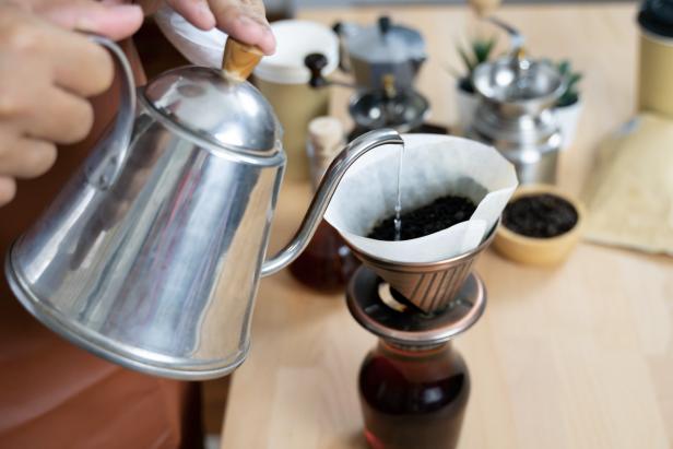 Drip brewing, filtered coffee, or pour-over is a method which involves pouring water over roasted, ground coffee beans contained in a filter.
