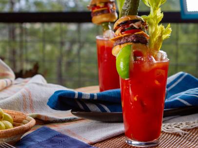 Rocco DiSpirito’s Giant Bloody Mary with Mini Cheeseburger and Friends, as seen on Guy's Ranch Kitchen Season 6.