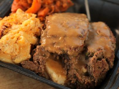 The Meatloaf as served at John Mulls Meats & Road Kill Grill in Las Vegas, NV, as seen on Triple D Nation, Season 4.