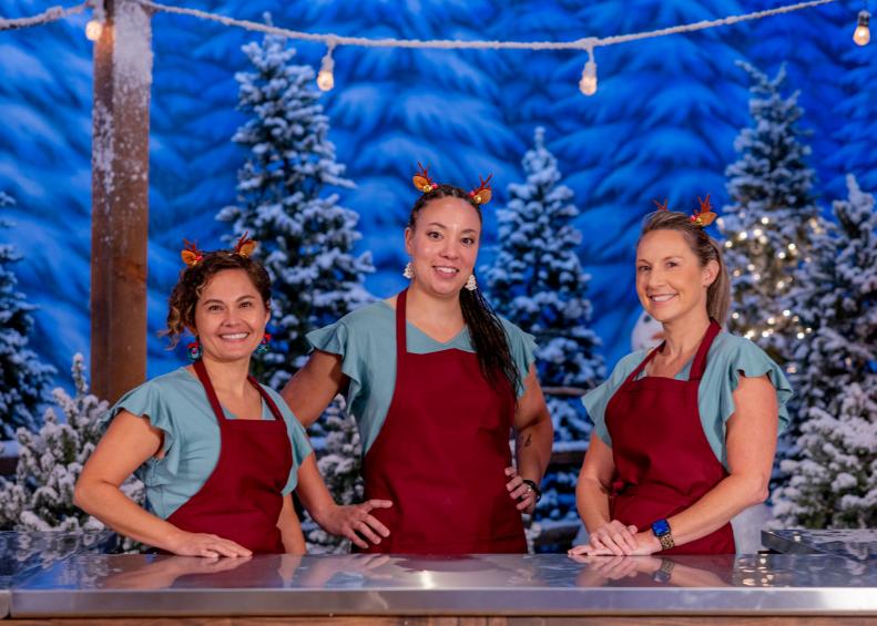 Sara Hemenway, Angel Figueroa and Marianne Daquino of The Slay Belles team as seen on Holiday Wars, Season 5.