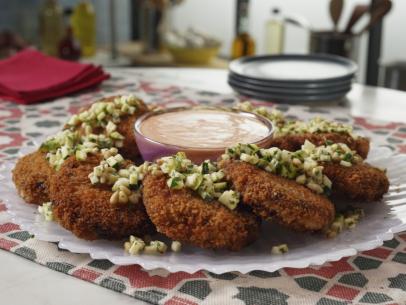 Geoffrey Zakarian's Shrimp Cakes with Zucchini Salad Beauty, as seen on The Kitchen, Season 35.
