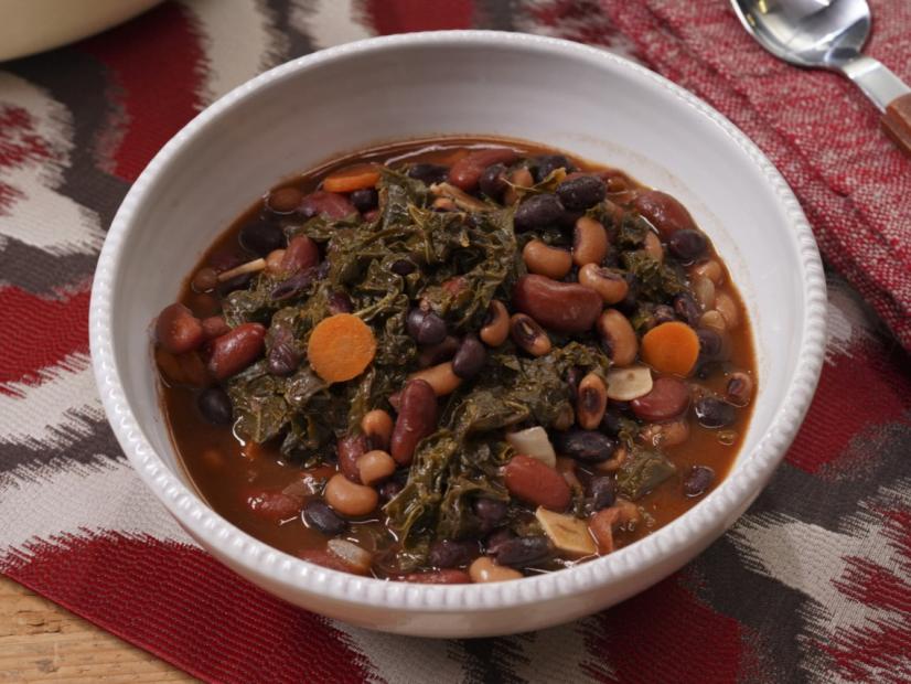 Sunny Anderson's Easy Bean and Kale Stew Beauty, as seen on The Kitchen, Season 35.
