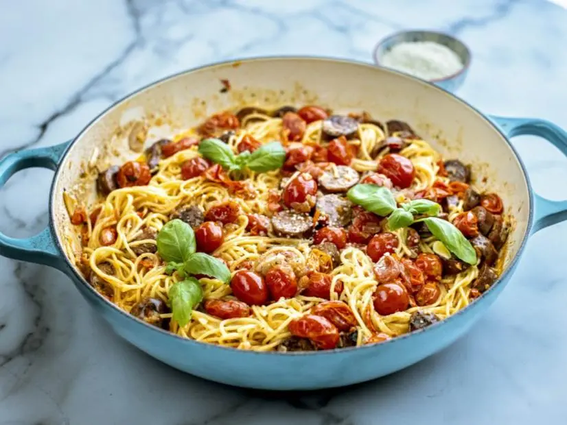 Close-up of Creamy Arrabbiata Pasta